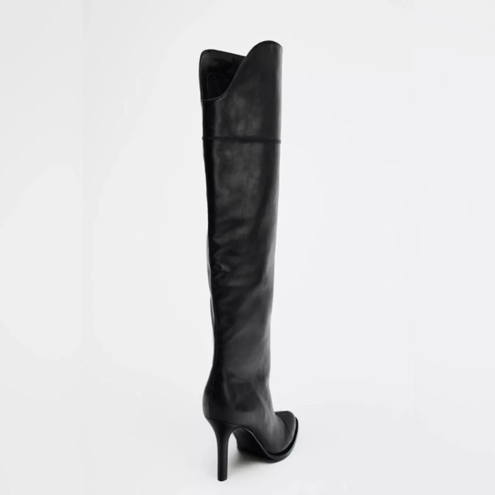 Zara NWT knee high pull on Black Stiletto heel Women's Boots size 6 1/2 or 37